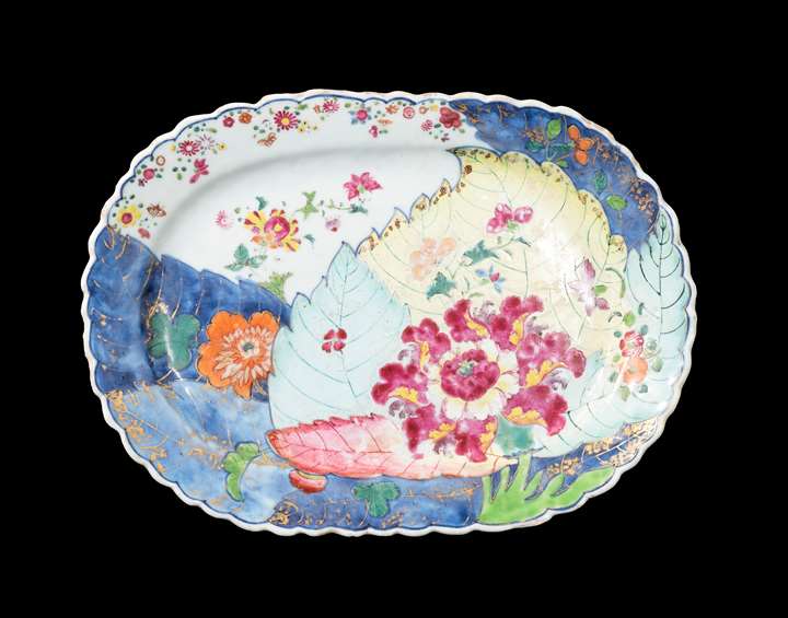 GG: Chinese export porcelain famille rose small meatdish with the tobacco leaf pattern
